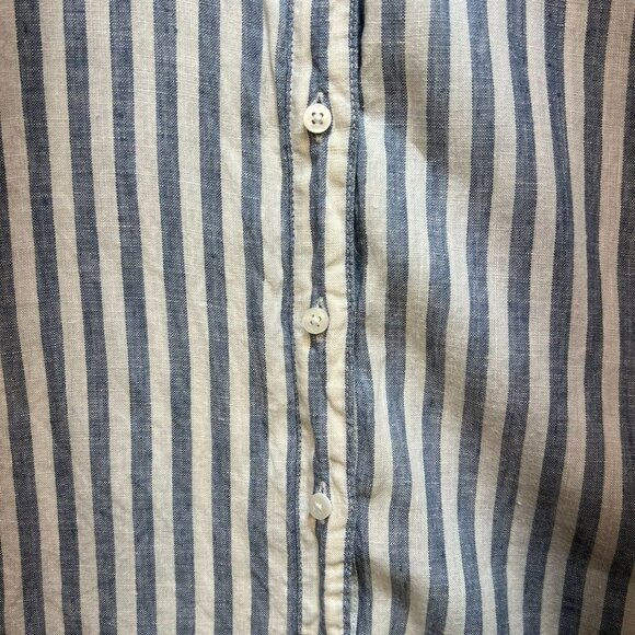 L.L.Bean Women's Linen Button Up Shirt Long Sleeve Size M White Blue Stripe - Picture 9 of 13